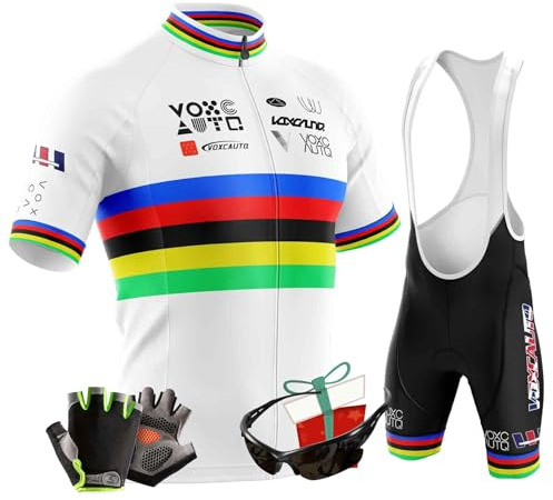 VOXCAUTQ Sommar cykeldräkt för män, kortärmad cykeltröja med 9D gel vadderade shorts set andas, snabbtorkande hela dagen cykelkläder set för utomhusridning sport, Typ-1, S