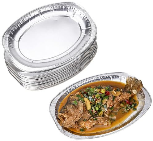 WZHHDM Aluminium Foil Party Platters, 15 Pack Silver Embossed Foil Food Platter, 35 x 25cm Reusable Serving Platter Set Large Serving for Parties Oven and Freezer Safe