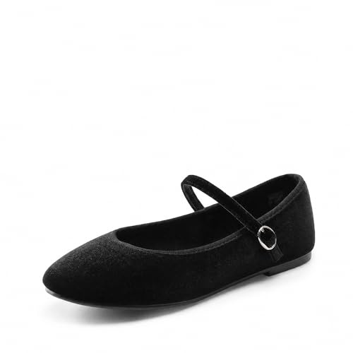 DREAM PAIRS Ballerines Mary Jane Femme Classiques, Chaussures Plates Confortables à Enfiler, Style Élégant et Polyvalent pour Travail et Quotidien,Size 38.5,Noir,SDFA2441W
