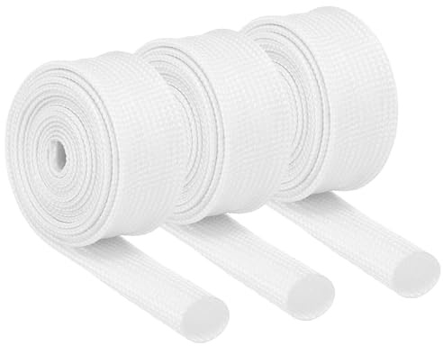 sourcing map 3Pcs Wire Insulation Braid Fire Sleeve,3.28Ft-10mm ID White | High Temp, Silicone Coated ,Fiberglass Sleeving ,for Automotive Hose Lines Electrical Wiring