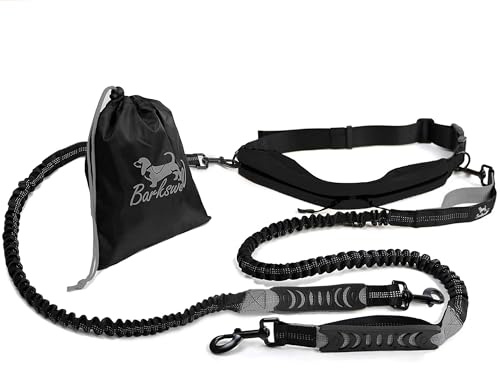 Barkswell Handfree hundkoppel för 2 hundar – springande hundkoppel med midjebälte och två bungee-hundkoppel – premium hundpromenadbälte