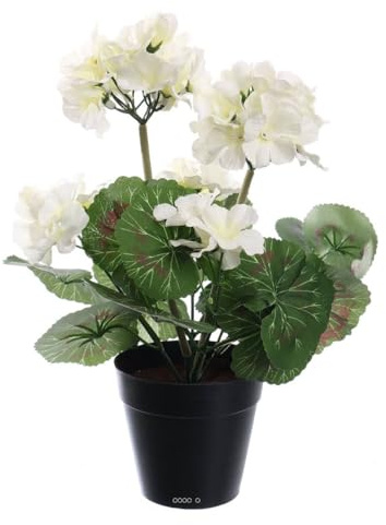 Artificielles.com - Topf mit künstlichen Geranien, 5 Köpfe, H 31 cm, D 17 cm, cremefarben