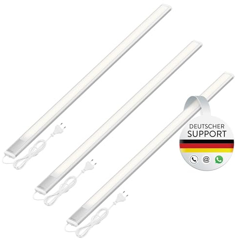 Oktaplex 3er Set Riva LED Unterschrankleuchte flach 90cm warmweiß | 1110lm 15W 230V mit Schalter Küchenbeleuchtung Unterbaulampe silber