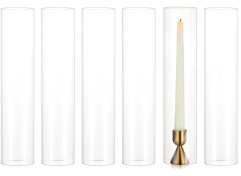 NUPTIO Glaszylinder Ohne Boden für Kerzen - 6er 30cm Hoch Glas Windlicht Set Verzieren Feuerfest für Kerzenständer Stabkerzen Stabkerzenhalter Kerzenhalter Zylinder Hochzeit Tischdeko Esstisch