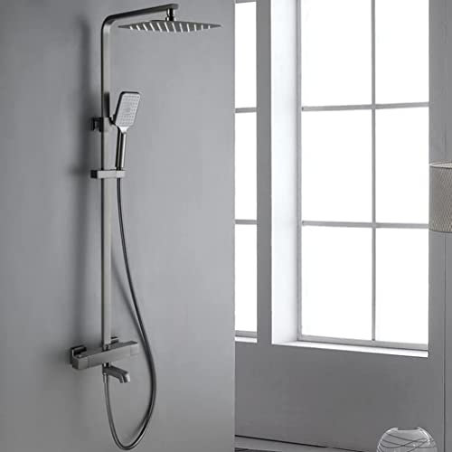 Shower Head Doccia, Rubinetti Doccia Termostatici di Lusso Gun Grey Set Miscelatore Deviatore in Ottone Soffione Doccia a Pioggia per Bagno Vasca con Soffione e Doccetta, Set Doccia a Parete,D