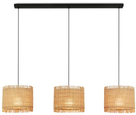 BRILONER - Suspension avec abat-jour en paille, E27 max. 10W, boho, lampe à suspendre pour table à manger ou salon, 110x25x120 cm, aspect naturel, design moderne, ajout de chaleur