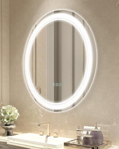 VEVOR Specchio da toilette rotondo a LED con illuminazione frontale e retroilluminata, memoria e luci, temperatura regolabile in 3 colori senza livelli, montato a parete