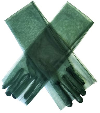 Uteruik Guanti Lunghi in Tulle da Donna, Guanti in Pizzo, Verde Scuro, Lunghezza al Gomito, per Sera, Matrimonio, Festa del tè, Ballo di fine Anno, Cosplay, 55 cm