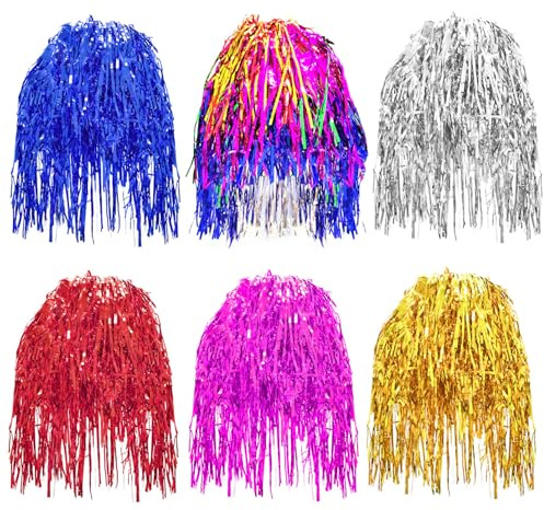 Mritrit 6 stycken peruk glitter färgglada, folieslingor hår tinsel guld, peruker silver glitter för män/kvinnor karneval dekoration set, rolig fotobox hattar tillbehör för disco fest, karnevaler