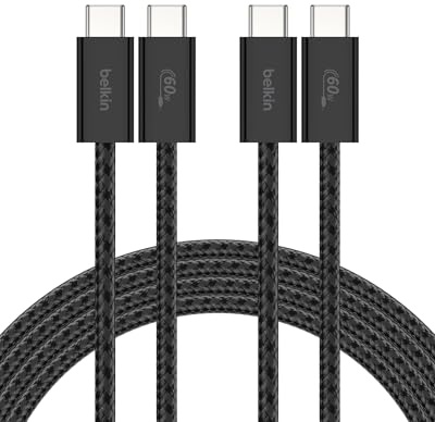 Belkin USB C to USB C Cable 2-Pack, 6.6ft, 60W - Type C Charger, iPhone Charger Cord, Soft, Braided, Flexible for iPhone 17, Galaxy S25, Pixel 10, Airpods, iPad Pro & More, Travel Essentials - Black