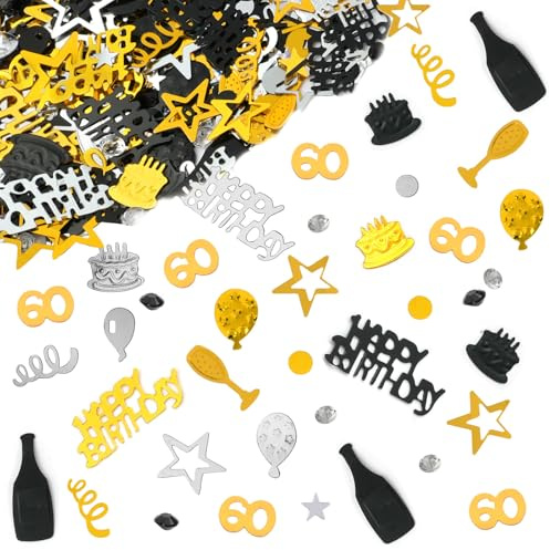 OSDUE Konfetti 60 Geburtstag Deko, Schwarz Gold Silber 30g | Happy Birthday Confetti, für Geburtstagstorte Tortendeko Tischdeko, Jubiläum Party Supplies & Tischdeko