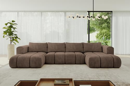 ALTDECOR Ecksofa mit Schlaffunktion U-Form Cloud-U 405x185x90 - Braun | Corner Sofa Bett Eckcouch Couch Wohnlandschaft Cauchsofa