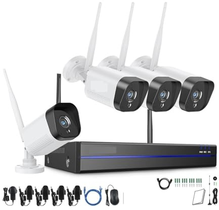 NGBFF Kit Videosorveglianza, di videosorveglianza con NVR da 5 MP Telecamere IP da 3 MP Registrazione di telecamere di Sicurezza Kit di telecamere CCTV di rilevamento AI(None,4PCS Cameras)