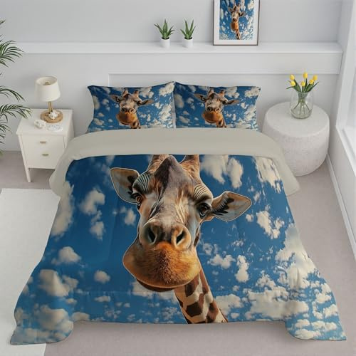 JEDTAKCT Trapunta King Size Per Bambini, Con Stampa Giraffa Astratta, Trapunta 4 Stagioni, Animale Del Cielo, Piumone Azzurro, Letto 260X230 Federa, Reversibile Piumino Senza Copertina