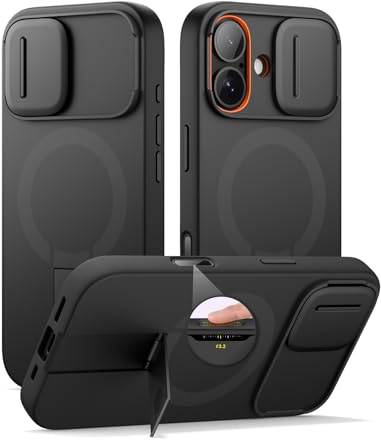SURITCH Magnetic Case Compatible with iPhone 17, Shockproof Protective Case with Camera Control Button & Slide Camera Cover & Adjustable Kickstand(Black)