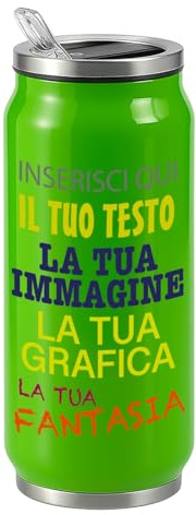 Borraccia Termica Personalizzabile 500ml in Acciaio Inox Lucido – Stampa Digitale UV Nome, Logo o Immagine – Mantiene 6H Caldo e 12H Freddo – Design Tipo Lattina, Riutilizzabile ed Eco-Friendly