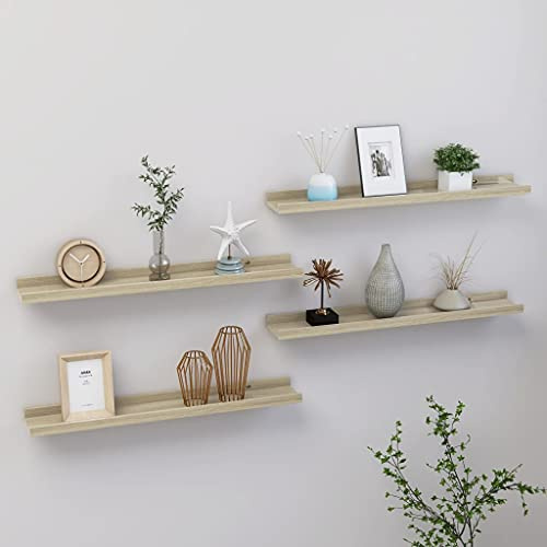 IBUQDDV Mensole a Parete in MDF Rovere Sonoma, Scaffali Sospesi Decorativi per Piante Grasse e Libri, 60x9x3 cm, 4 Mensole con Capacità di Carico 5 kg Ciascuna, Ideali per Soggiorno