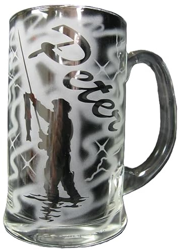 Bierkrug 0,5 l mit Gravur Angler Angel Logo und Name personalisiert Glas Krug Bierglas Bierseidel Glaskrug individuell Geschenk Fischer Angeln Angelsport