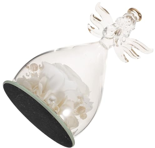 Healeved Éternelle Fleur sous Cloche en Verre avec Ange Blanc, Décoration Artisanale Compacte pour Bureau et Intérieur, Ornement Floral Préservé Présent Saint-Valentin, Anniversaire, Fête