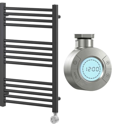 Go Bathrooms Electric Towel Radiator 770x500mm 300W Black | Wall-mounted smart electric towel radiator for bathrooms. Energy-efficient 300W warmer in matte black.
