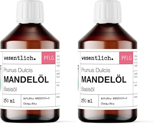 wesentlich. Mandelöl 250ml - 100% reines Basisöl - natürliche Pflege für Haut, Haar und Gesicht - pure Pflege ohne Zusatzstoffe (Packung mit 2)