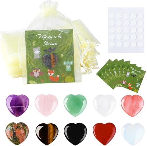 XIANNVXI Pietre magiche portafortuna a forma di cuore, per l'inizio della scuola, regalo per compleanno dei bambini, pietra del coraggio, comunione, piccoli regali colorati a forma di cuore, 10 pietre