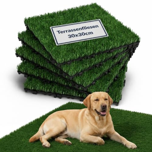 Suusolny Kunstrasen Rasenfliesen 30x30 cm, Outdoor Bodenbelag Grasmatte Rasenteppich Kunststoffrasen, Balkon Terrasse Garten Bodenbelag, wasserdicht und abriebfest, 1 m²