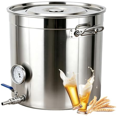 Högkvalitativ Bryggkittel med Integrerad Kran och Termometer, Stor Rostfri Gryta för Ölbryggning och Storkök, Optimerad för Induktionshäll och Gas(33L/8.7Gal)