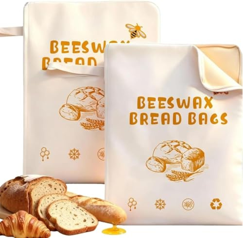 Bivax brödväskor – återanvändbar bomull linne förvaring med dragkedja, naturligt bivaxfoder för surdeg och hantverksbröd, 2-pack extra stor