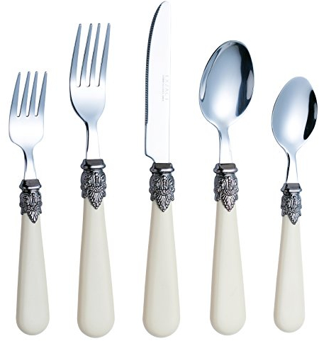 EXZACT Set posate avorio per panna 20 pz, acciaio inossidabile con manico dettagliato, tradizionale, elegante, stile vintage/antico