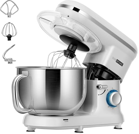 VIVOHOME Multifunktionale Küchenmaschine, 1500W Planetenrührwerk 10 Stufen | Flachrührer, Knethaken, Drahtbesen und Eitrenner, Geeignet für Hobbybäcker, Private Backtreffen und tägliche, Silber