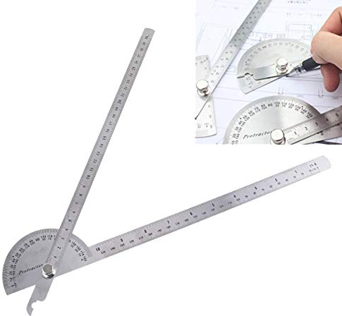 OriGlam Transportador de ángulo de 0 a 180 ° de acero inoxidable, buscador de ángulos de ambos brazos, transportador de acero inoxidable
