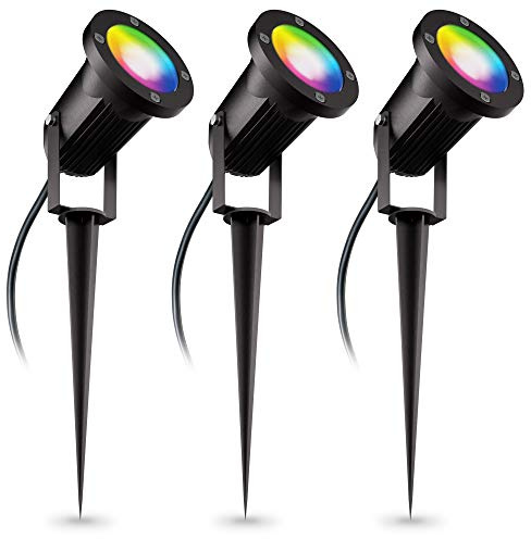 linovum CARI Gartenstrahler 3er Set Erdspieß Smart GU10 WLAN RGBW IP65 2m | Drei Erdspießstrahler mit Smart-Licht - per App steuerbar, RGB-Farblicht, für Beete & Terrasse, 2m Kabel, IP65, inkl. LED