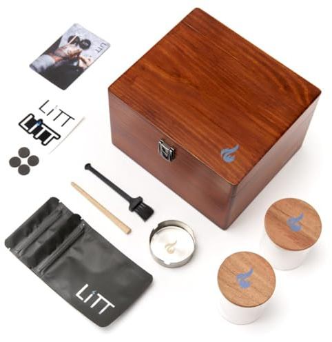 LITT Stash Roll Box - Large Portable Wooden Storage Box with Built-in Wooden Tray and Lid - Handcrafted Rolling Accessory Organiser with Storage Compartments (Brown)