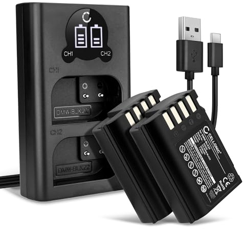 CELLONIC 2X Akku kompatibel mit Panasonic DC-GH6GK, DC-GH6LGK, DMW-BLK22 | + Dual Ladegerät (2250mAh-7.4V-Lithium-Ionen) für Panasonic GH6, Lumix DC-G9 II, DC-GH5, G9, DMW-BTC15