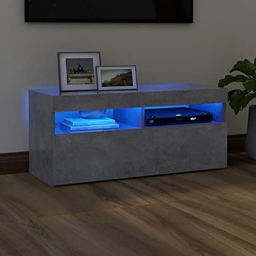 Mogou TV-skåp med LED-lampor, TV-bord, TV-skåp, TV-bord, vardagsrumsmöbler, TV-möbler, betonggrå 90 x 35 x 40 cm