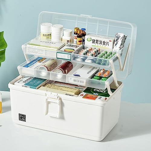 NCRGB Medikamenten Aufbewahrung,Hausapotheke Box,Boxen Aufbewahrung,Lego Aufbewahrungsboxen,Medizinbox 3 Ebene Medizinkoffer Erste Hilfe Koffer mit Tragegriff,Bastelbox(33x18x 22.5cm, Weiß)