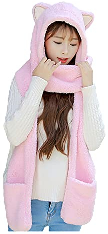 QinMMSPORTS Damenplauschhandschuh warm Dick Shal Protective hat Cute Earhat Set Mütze Fellmützen (Pink, One Size)