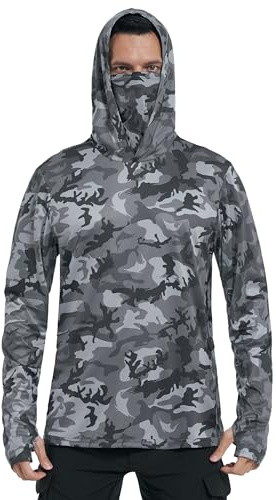 FISHEAL Hooded Fishing Shirts for Men SPF 50 UV Sun Protection Long Sleeve Shirt with Face Mask Thumb Holes Charcoal Gray