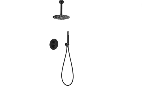 MICE - Set doccia termostatica incasso Soffitto - Kit Termostatico Doccia Incasso 2-Vie - Rubinetteria Bagno incasso Soffitto Nero Opaco