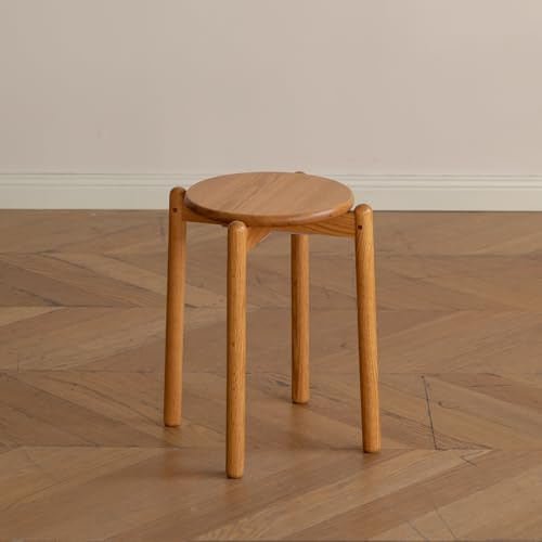 Vadisun Oak Stackable Stool, Small Plant Stand, Round Wooden Stool for Dining Room, Living Room, Entryway, Classroom, School, 15.4 x 15.4 x 16.7”, Natural
