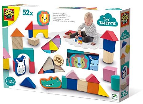SES Creative Holzbausteine zum stapeln | Babyspielzeug | Made in Holland | für Kinder ab 1 Jahren | Diverse Farben | 49 stapelbare Holzklötze | 13143