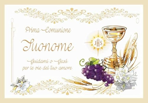 Cialda Topper Torta PRIMA COMUNIONE personalizzabile nome 20x30cm (ostia)