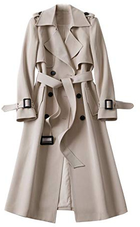 Lång damkappa med bälte, elegant, knälång trenchcoat med fickor, vindtät vinterrock, övergångskappa, trendig vindjacka
