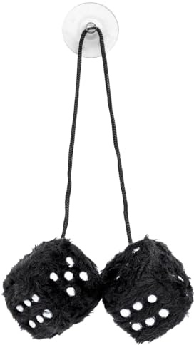 AYNKH 6 cm flauschige Würfel zum Aufhängen am Autospiegel, Weihnachtsbaumdekoration, Auto-Innendekoration, Paar hängende Würfel (schwarz)
