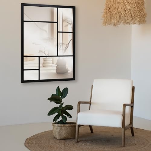 la fabrica del cuadro Espejo Ventana Fabricado en España – Mod Pop Acabado Artesanal – Espejo de Pared Ideal para Salón, Recibidor, Vestidor, Dormitorio y Baño. (Pop Negro, 70x100)