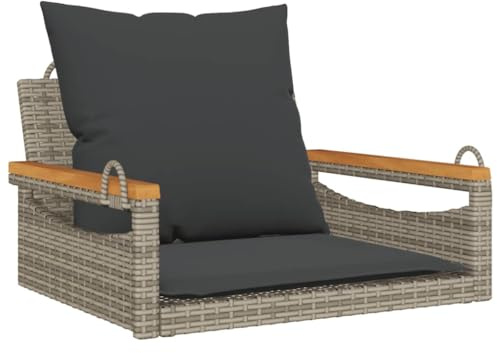 vidaXL Hängesessel mit Kissen Grau 63x62x40 cm Poly Rattan