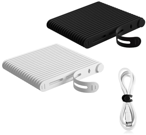 YALiya 40 Stück Wiederverschließbare Silikon Kabelbinder - Wiederverwendbare Kabel Organizer für Zuhause, Büro, Küche, Schule (Weiß, Schwarz)