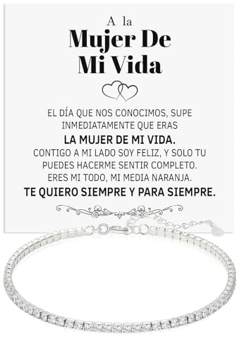 Pulsera Mujeres Plata sterling 925 A La Mujer de Mi Vida Cumpleaños Ideas de Regalos para ella, Pulseras de Tenis oro Idea de Regalo Navidad - Caja con DEDICACIÓN incluida (Mujer de Mi Vida 2)