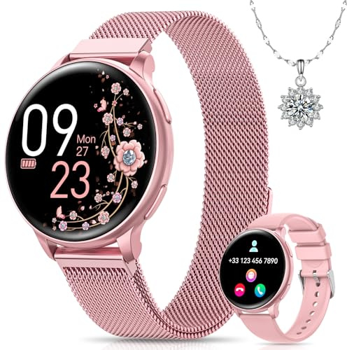 BANLVS Smartwatch Damen mit Telefonfunktion, 1.27“ HD Uhren Damen mit 110 Sportmodi, Pulsmesser, Schlafmonitor, Menstruationszyklus, SpO2 und BMI, IP68 Wasserdicht Smartwatch für Android iOS, Rosa